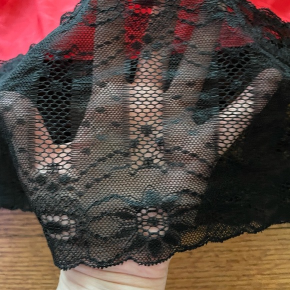 Y2K Red Black Lace Babydoll Slip Medium Sheer Whimsigoth Vamp Goth Romantic VTG - Picture 5 of 7